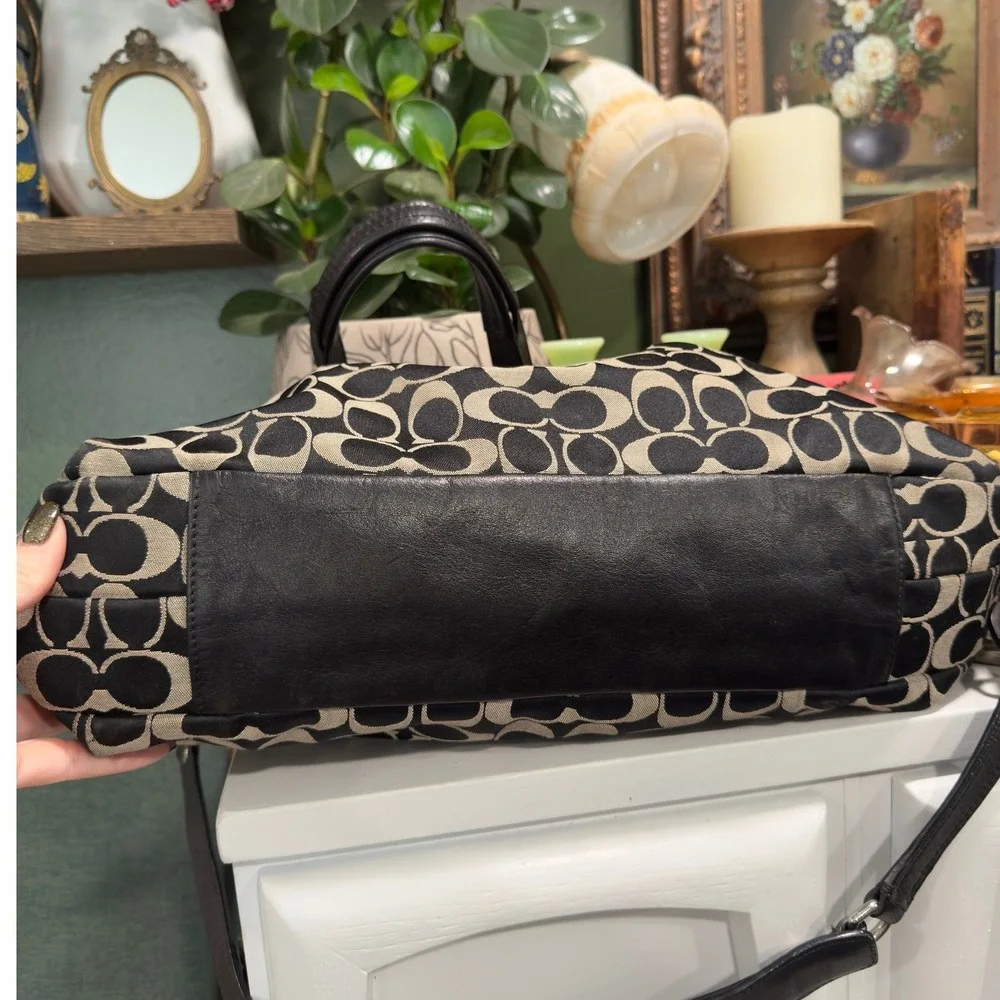 Coach Ashley Signature Satchel Black Grey Jacquard Leather Handbag F19244